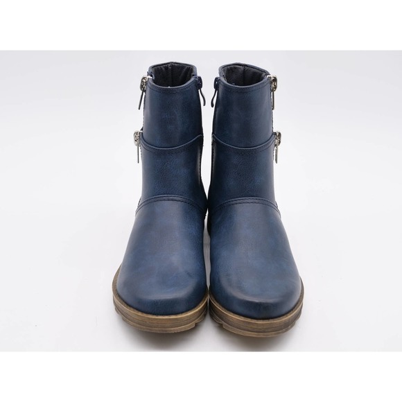 2 Lips Too Ankle Boots Womens 6.5 Blue Faux Leather Zipper Accent Too Bay Bootie - Picture 7 of 12